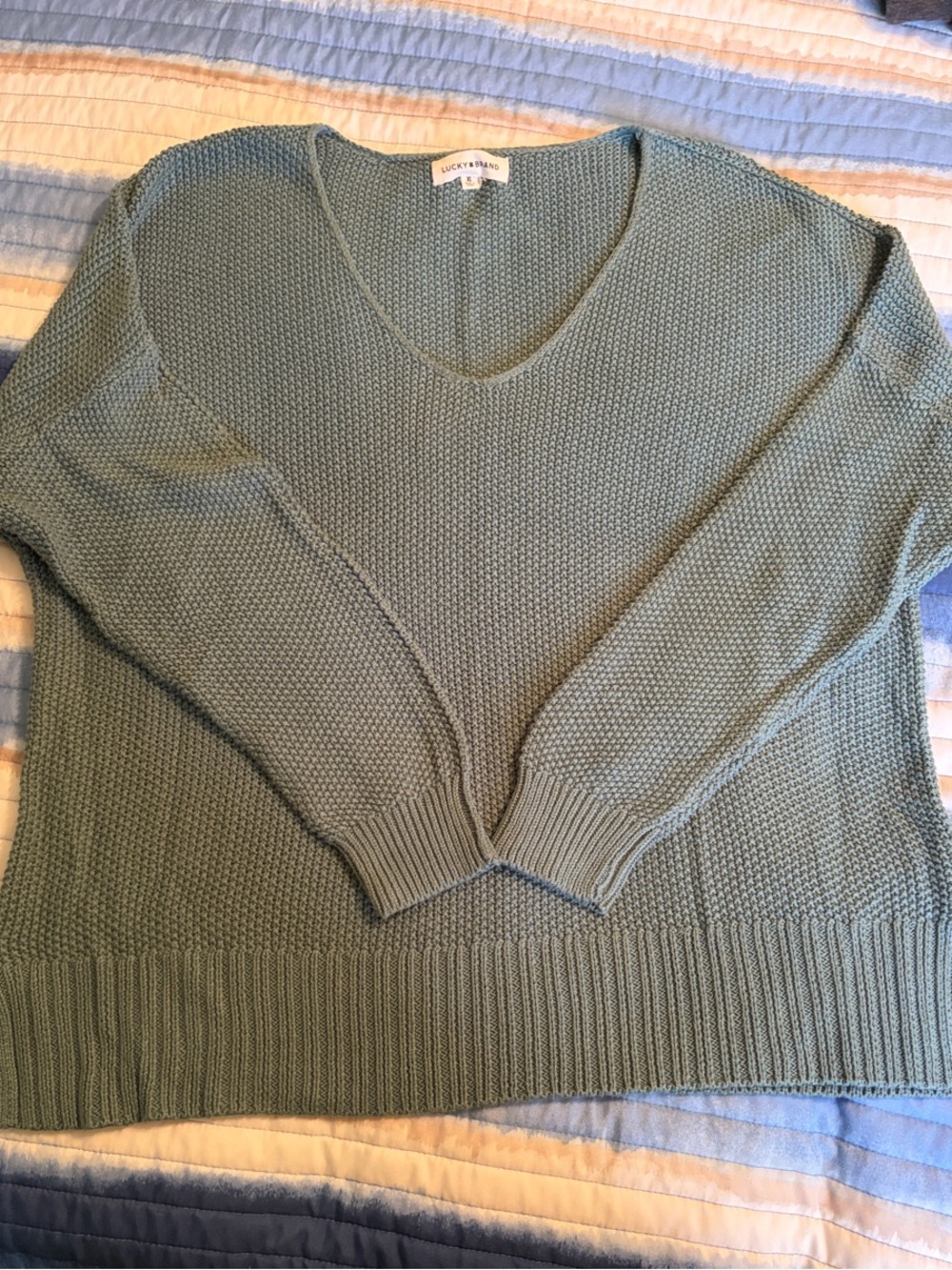 Lucky Brand Light Sage Green V-Neck Knit Sweater